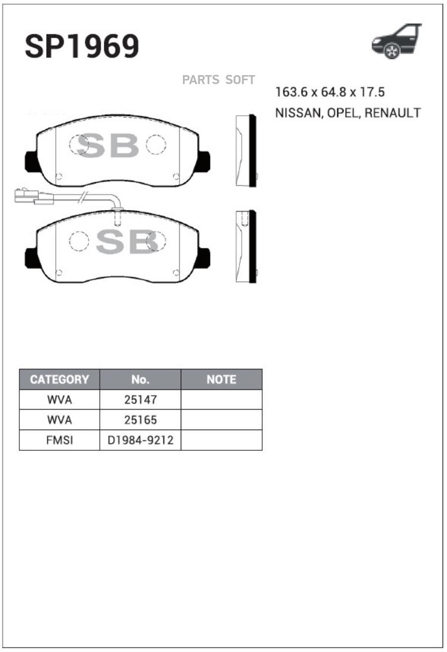 

Колодки передние NISSAN NV400 11-, OPEL MOVANO B, RENAULT MASTER III SANGSIN BRAKE SP1969