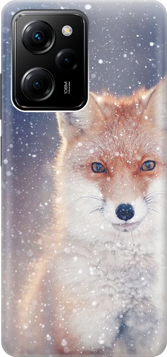 

Чехол на Poco X5 Pro 5G "Лисица в снегопад", Белый;оранжевый, 158251