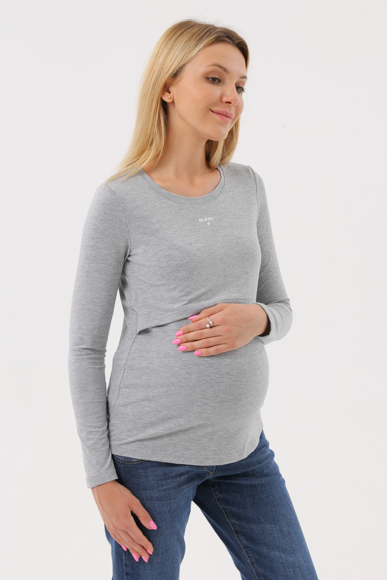 Лонгслив для беременных женский МВ7038 серый 52 RU Magica bellezza. Цвет: серый