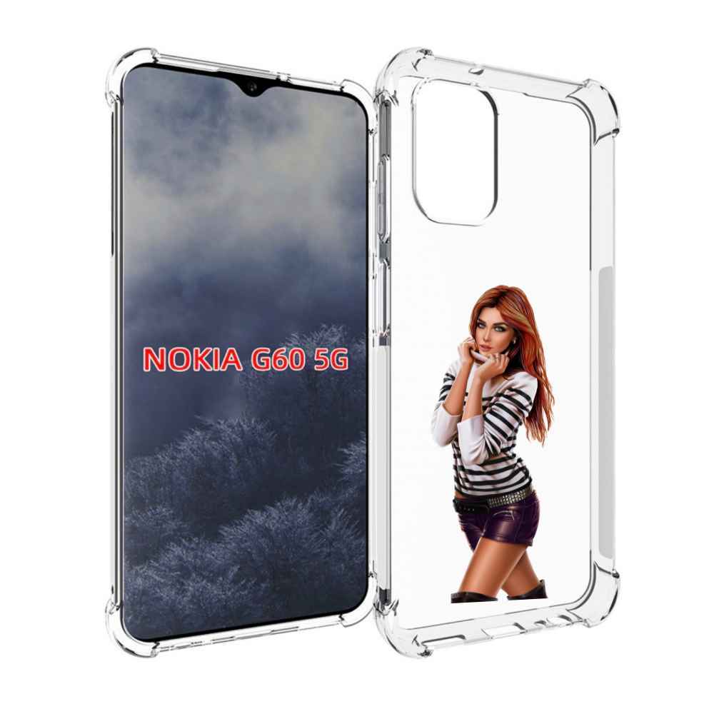 Чехол MyPads девушка-в-свитере-с-полоской для Nokia G60 5G