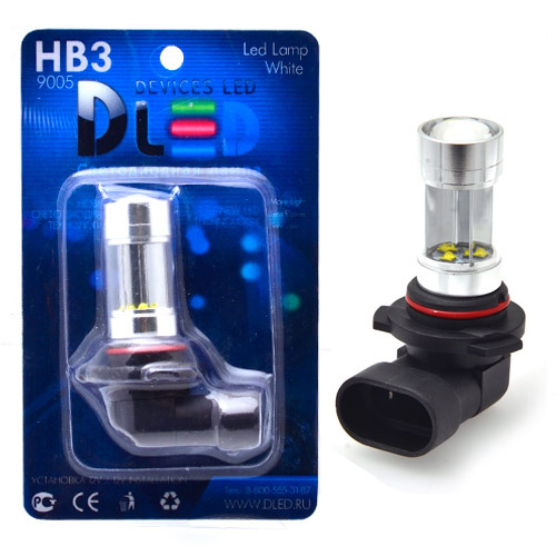 Светодиодная автомобильная лампа HB3 9005 - 8 CREE + Линза (1 лампа в упаковке)