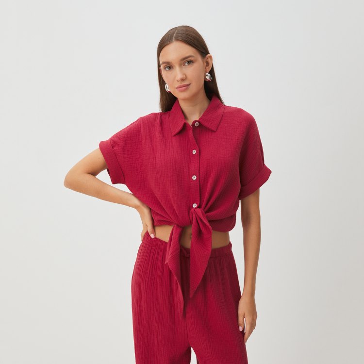 

Рубашка женская Maison David BLN921 красная L, Красный, BLN921