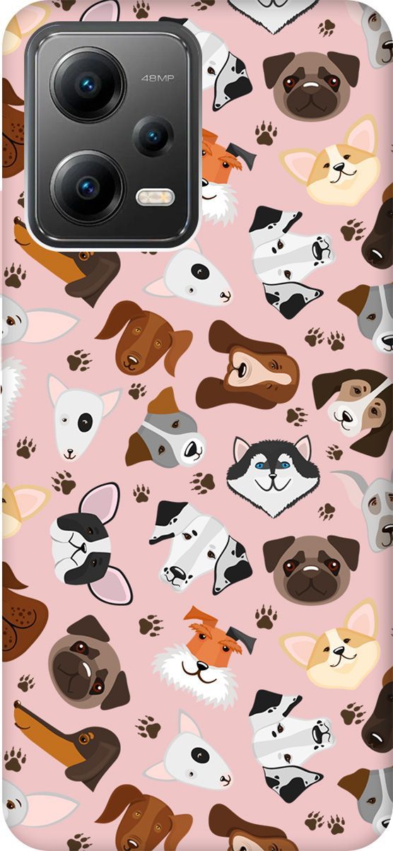 

Чехол на Poco X5 5G "Dogs Pattern" розовый, Розовый;коричневый, 158242