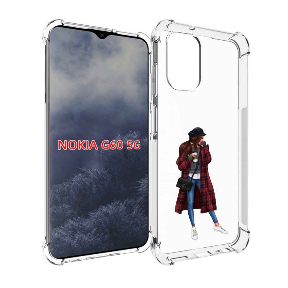 Чехол MyPads девушка-в-клетчатом-пальто для Nokia G60 5G