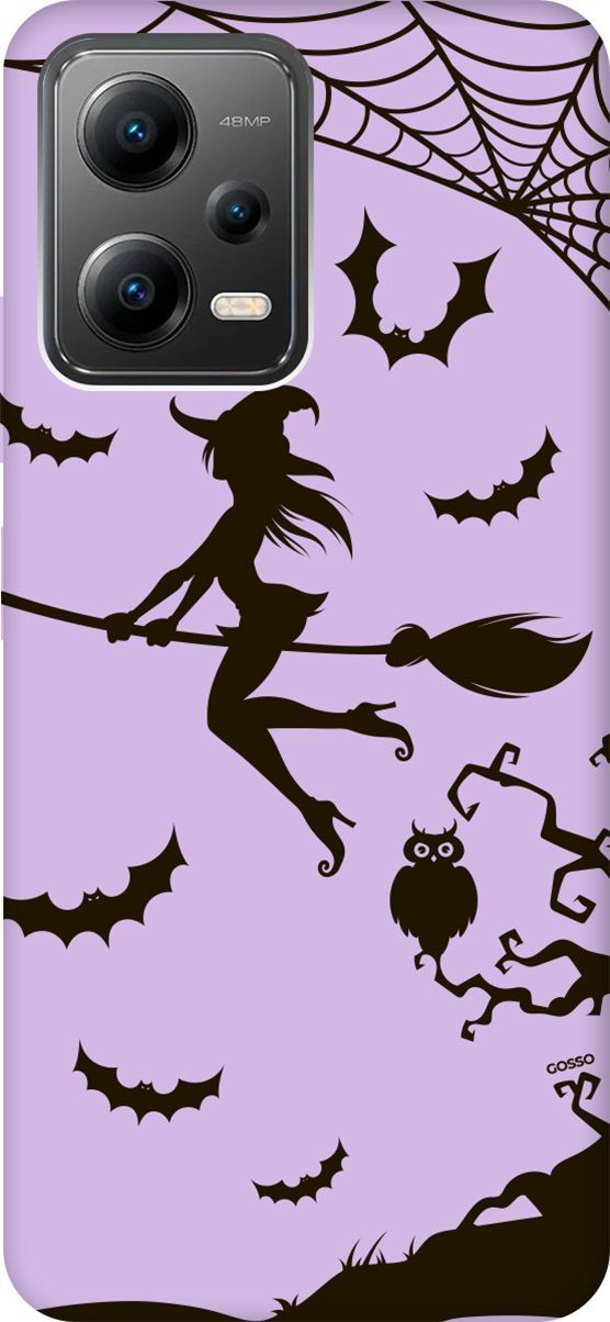 

Чехол на Poco X5 5G "Witch on a Broomstick" сиреневый, Фиолетовый;черный, 158241