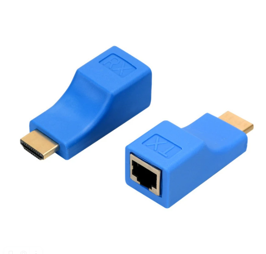 

Удлинитель HDMI HD Extender по витой паре до 30 метров по cat5/6 Full HD 1080, Синий, HDMI-RJ-45