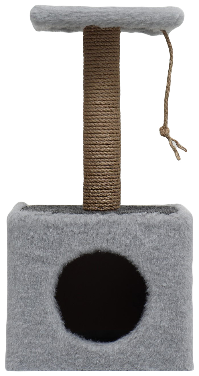 Домик для кошек Вака, с когтеточкой и полкой, джут, 32х32х64 см, серый