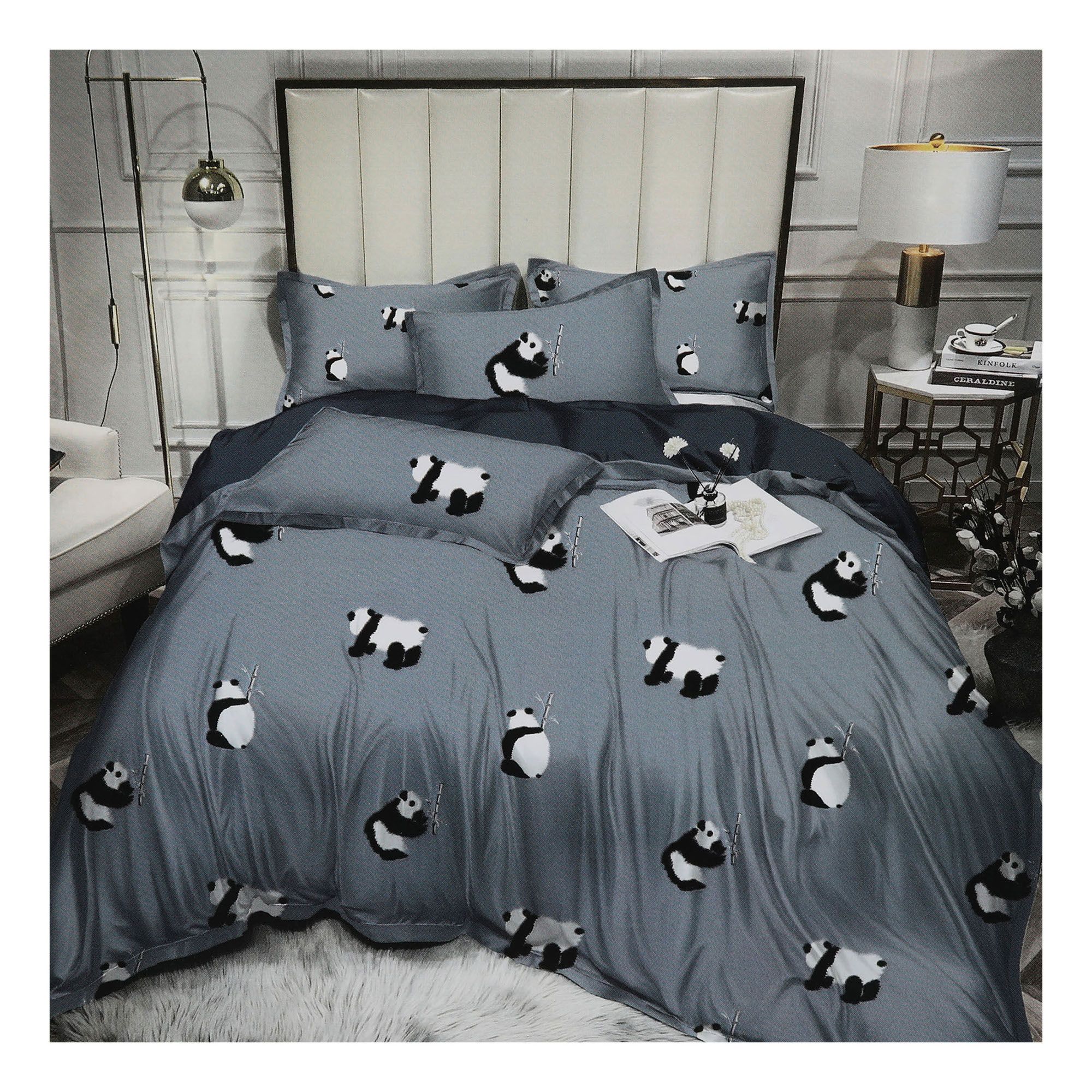 

Комплект постельного белья Wonne Traum Elegance Panda полутораспальный хлопок-бамбук серый