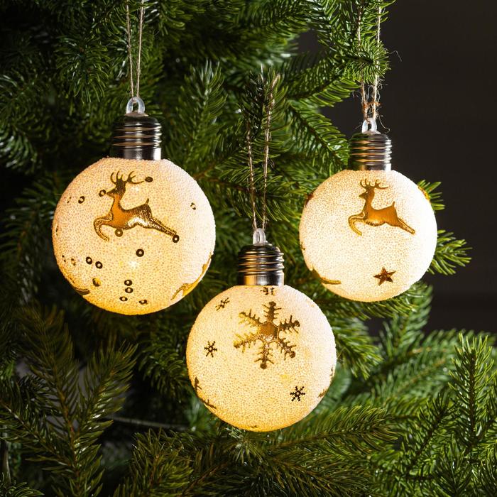 

Шар на ель Luazon Lighting Золотистые узоры 5864395 3 шт. белый золотистый, Золотистые узоры