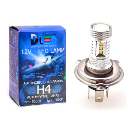 фото Светодиодная автомобильная лампа h4 - 15 smd2323 + линза (1 лампа в упаковке) dled