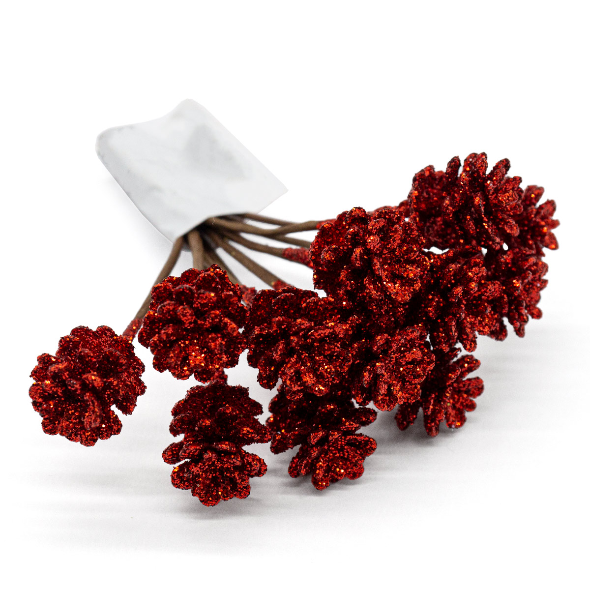 Шишки на проволоке с глиттером 2*2*10см, красный, 12шт, Айрис