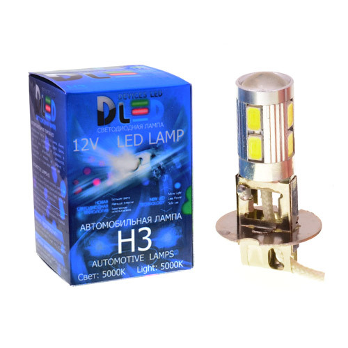 фото Светодиодная автомобильная лампа h3-10 smd 5630 + стабилизатор + линза 1 лампа в упаковке dled