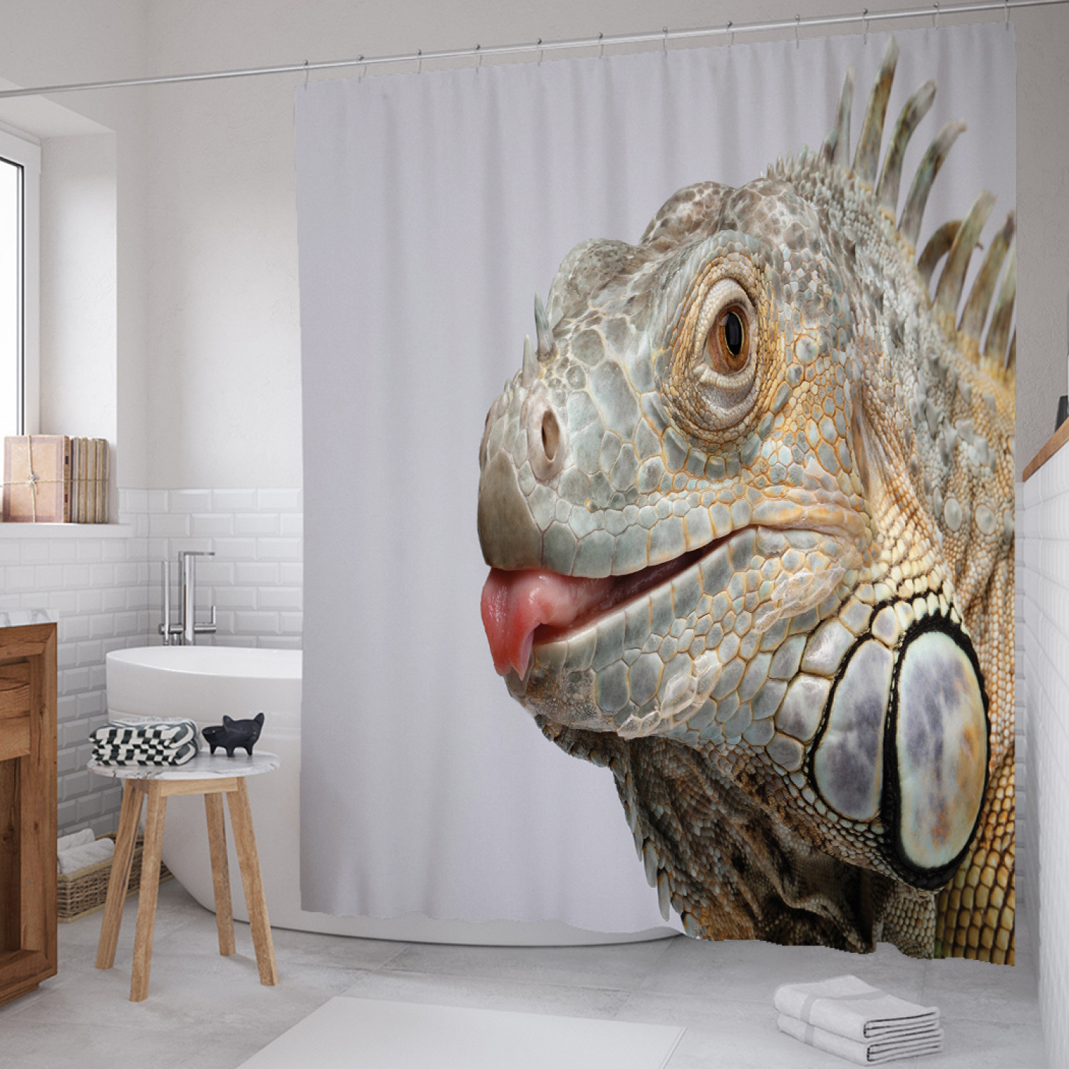 

Штора для ванной JoyArty "Язык ящерицы" из сатена, 180х200 см с крючками, Язык ящерицы