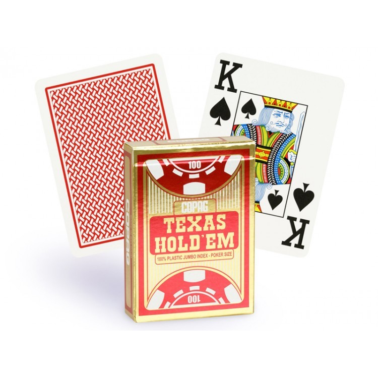 фото Игральные карты copag texas holdem (золотистая коробка), красные