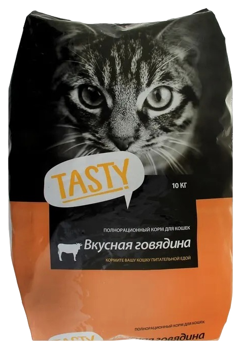 Сухой корм для кошек Tasty, с говядиной, 10 кг