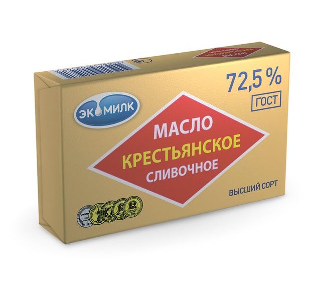 

Масло крестьянское сладкосливочное несоленое 72,5% 180 г