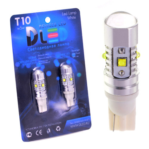 

Светодиодная автомобильная лампа T10 - W5W - 5 CREE + Линза (Комплект 2 лампы.), T10 - W5W - 5 CREE + Линза