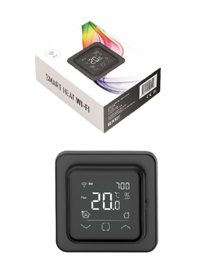 Терморегулятор для теплого пола IQWATT Thermostat Smart Heat Wi-Fi электронный, черный