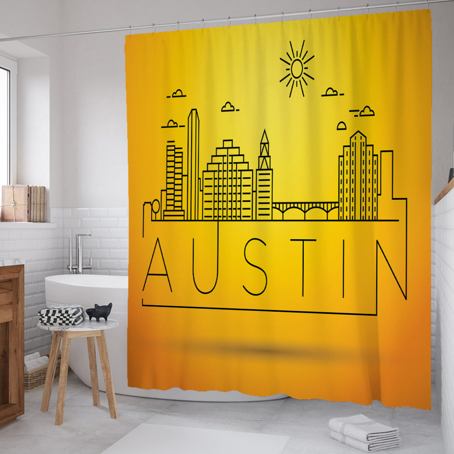 

Штора для ванной JoyArty "Графический Остин" из сатена, 180х200 см с крючками, Желтый, Графический Остин