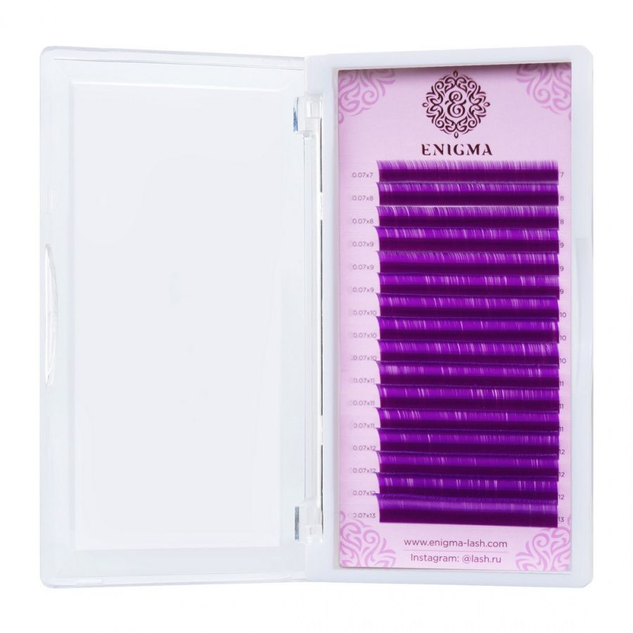 Ресницы на ленте Enigma, Микс 16 линий 7-13 мм, С, 0,10 мм, фиолетовый черные ресницы enigma микс 16 линий c 0 10 8 12