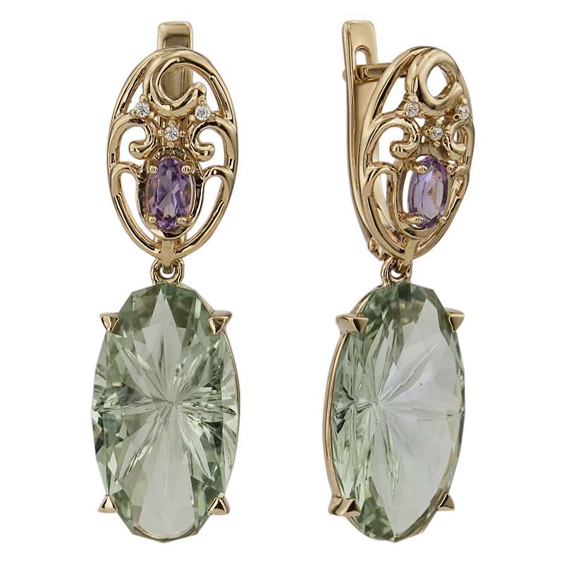 

Серьги подвески из красного золота ALORIS Серьги 1610ААзКц, фианит/аметист, Серьги 1610ААзКц