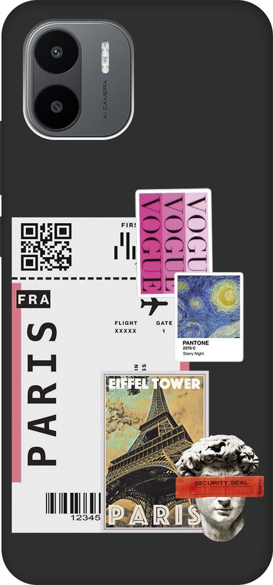 

Чехол на Xiaomi Redmi A1 с 3D принтом "Paris Stickers" черный, Черный;белый, 159273