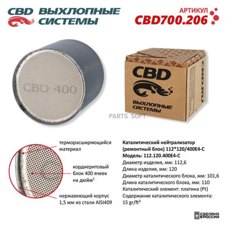

Каталитический нейтрализатор (ремонтный блок) 112x120/400е4-c cbd cbd700.206