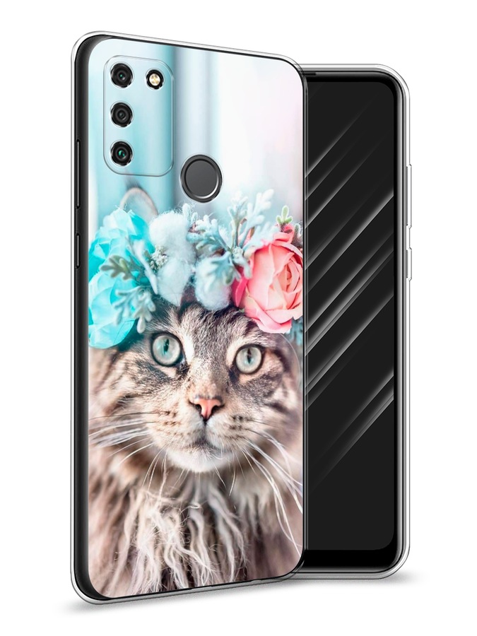 

Чехол Awog на Honor 9A "Кот в венке", Серый;голубой;розовый, 612350-2