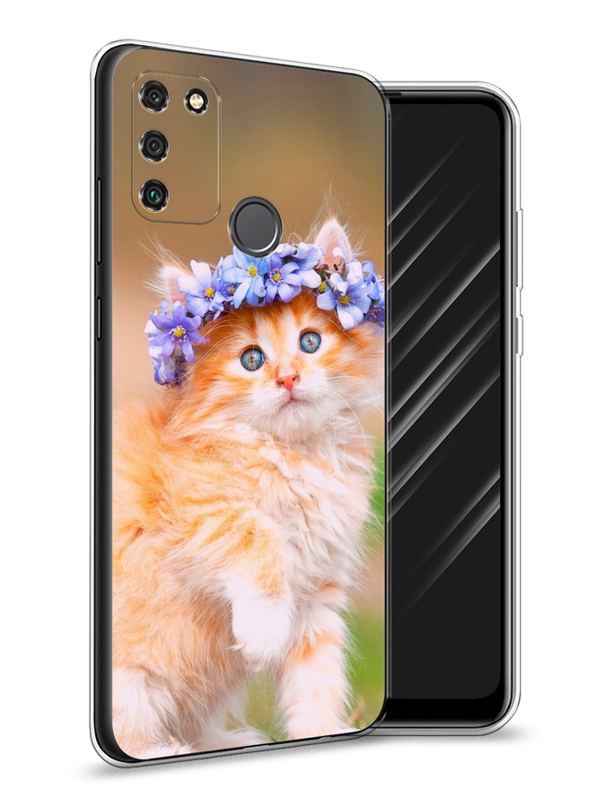 

Чехол Awog на Honor 9A "Рыжий кот в венке", Коричневый;синий, 612350-1