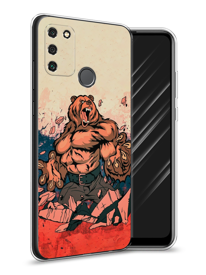 

Чехол Awog на Honor 9A "Медведь с флагом РФ", Коричневый;синий;красный, 612350-2