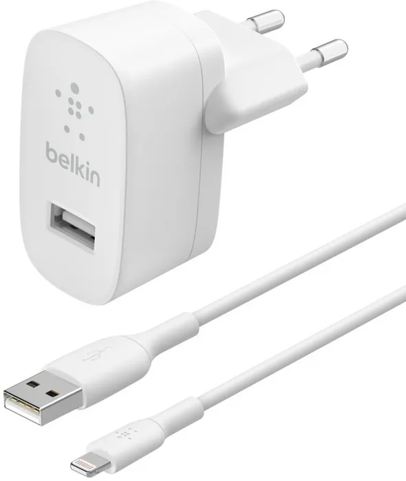 фото Сзу belkin 12вт, usb-a, кабель 1м usb-a-ltg, белый (wca002vf1mwh)