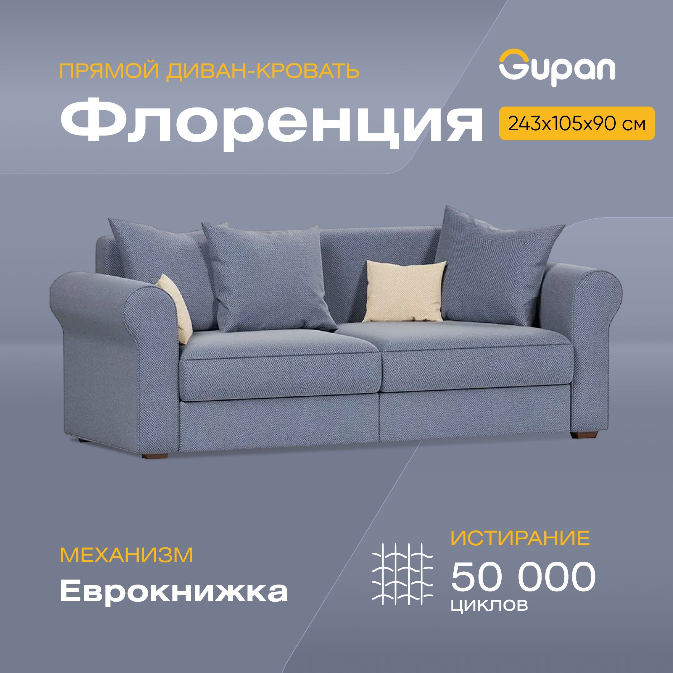 

Диван-кровать Gupan Флоренция, материал Велюр, Amigo Navy, беспружинный, Флоренция