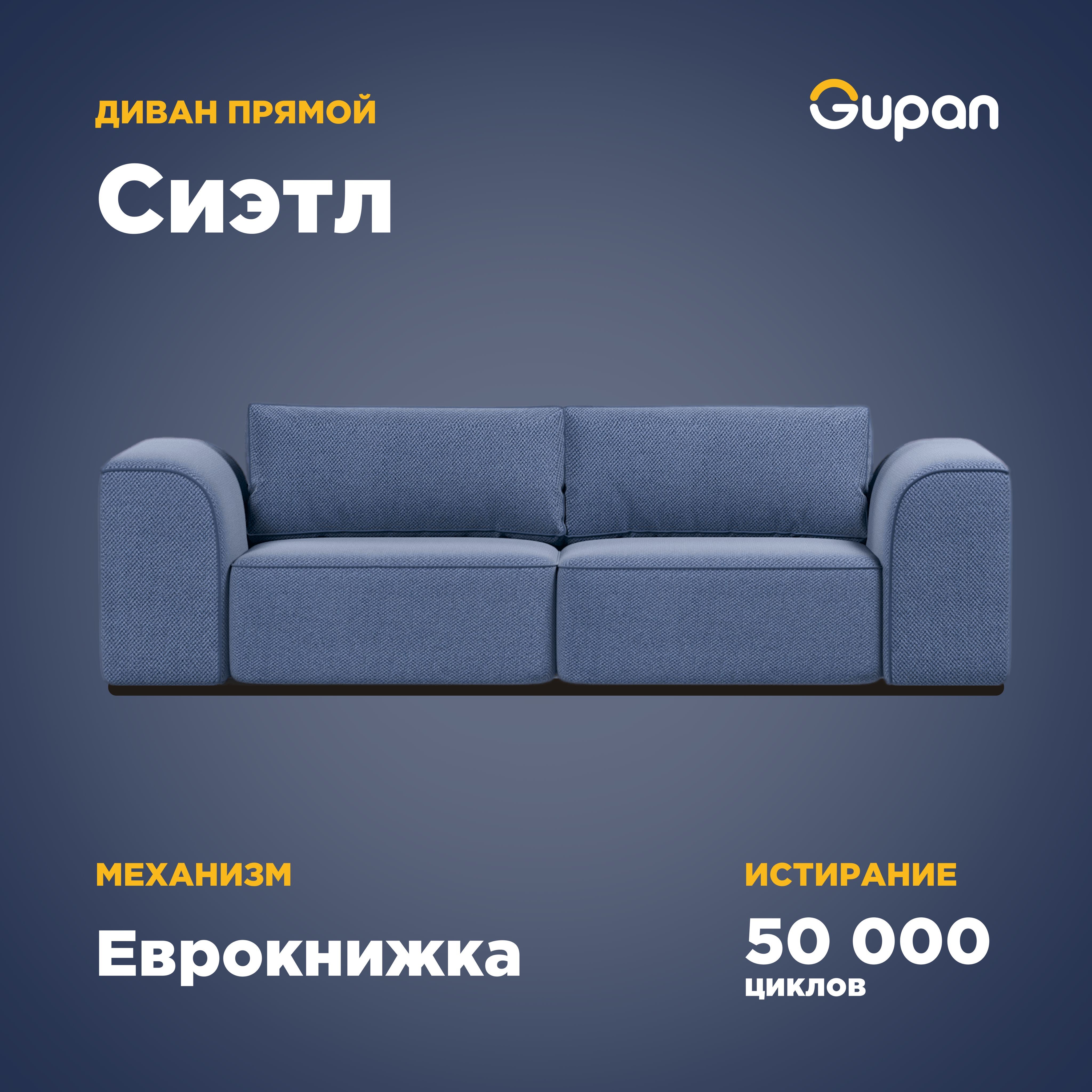 

Диван-кровать Gupan Сиэтл, материал Велюр, Amigo Navy, беспружинный, Сиэтл