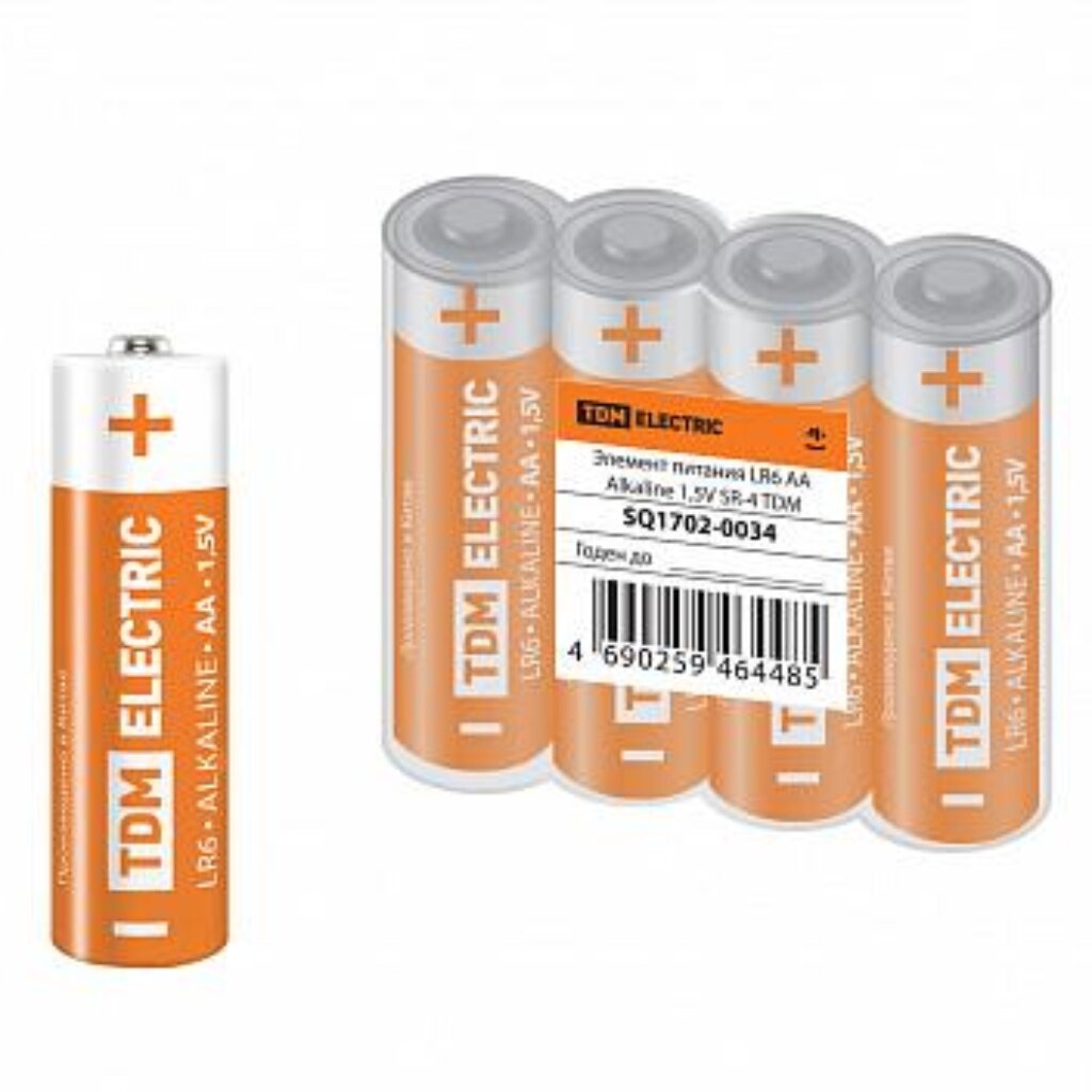Батарейка TDM Electric АА (LR06 LR6) Alkaline алкалиновая 1.5 В блистер 4 шт SQ1702-0034