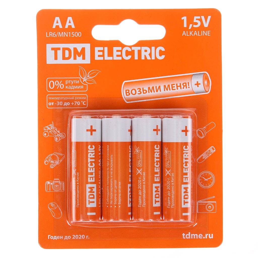 Батарейка TDM Electric АА (LR06 LR6) Alkaline BP-4 алкалиновая 1.5 В блистер 4 шт SQ1702-0