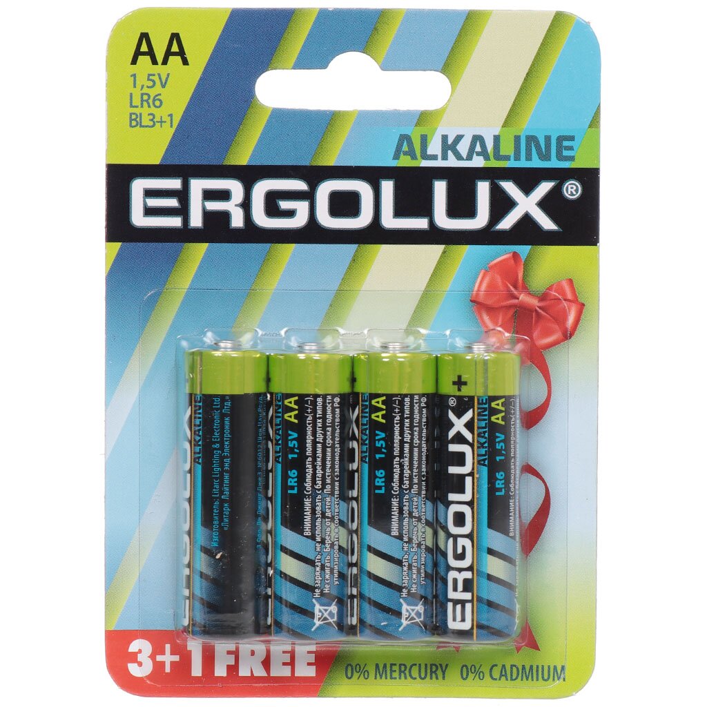 

Батарейка Ergolux АА (LR06 LR6) Alkaline 3+1 FREE алкалиновая 1.5 В блистер 4 шт 12866