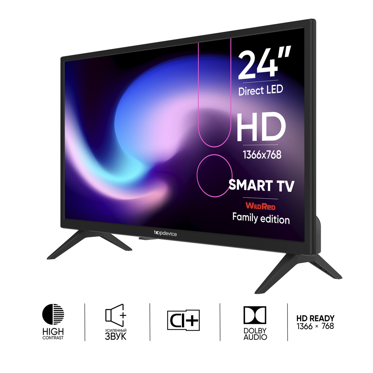 фото Телевизор topdevice 24" smart special, hd 720p, smart tv wildred, черный