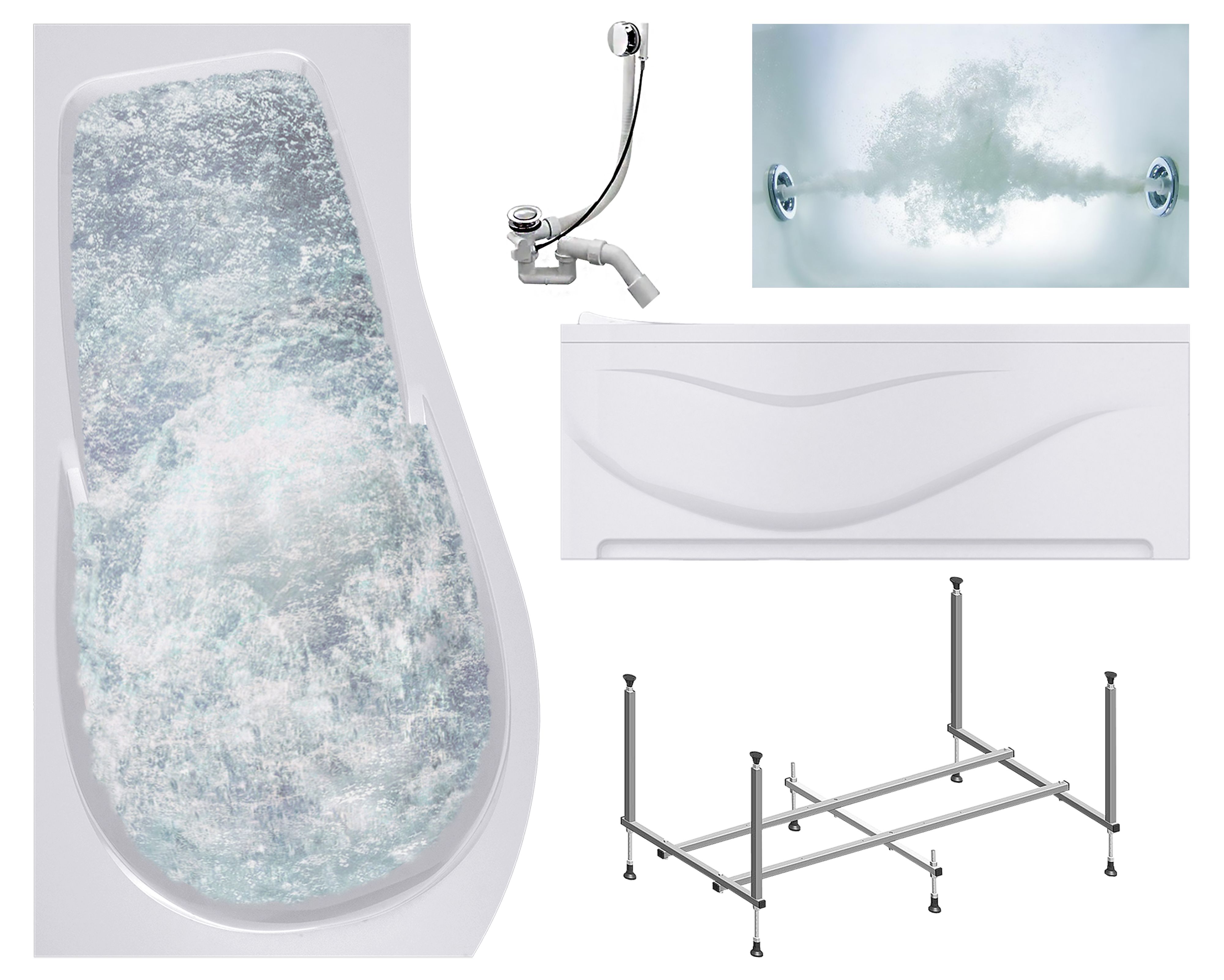 

Гидромассажная ванна TIMO 6 форсунок с фронтальной панелью VINO1590L, Белый