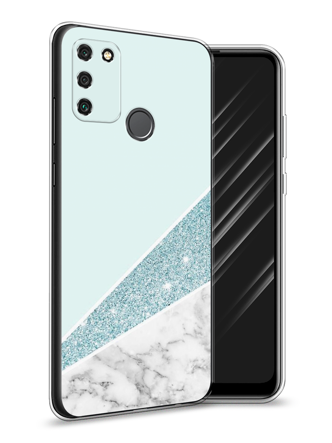 

Чехол Awog на Honor 9A "Мрамор с голубыми блестками", Голубой;белый, 612350-3