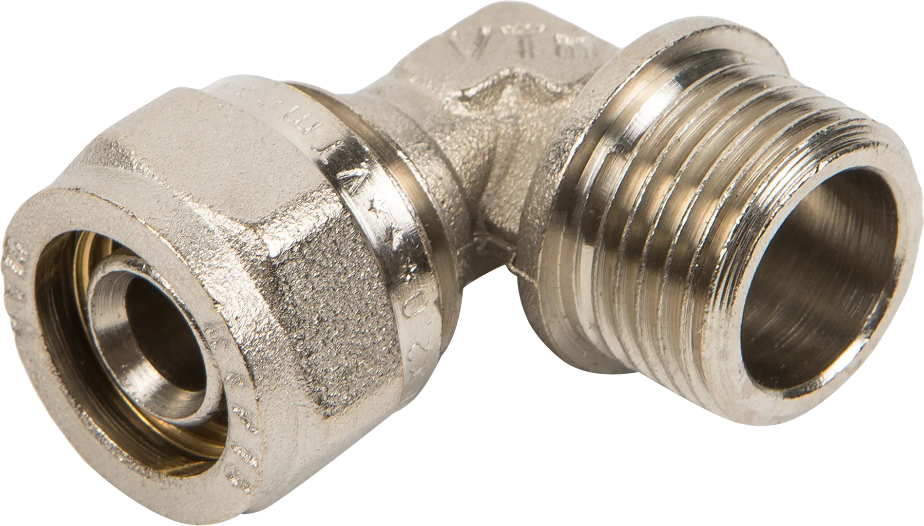 

Угол обжимной Valtec наружная резьба 16х1/2" мм никелированная латунь VTm.353.N.001604, Серебристый