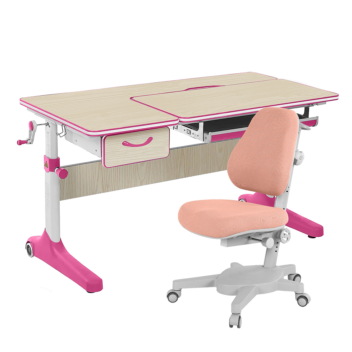 Комплект парта Anatomica Uniqa Lite клен/розовый со светло-розовым креслом Armata