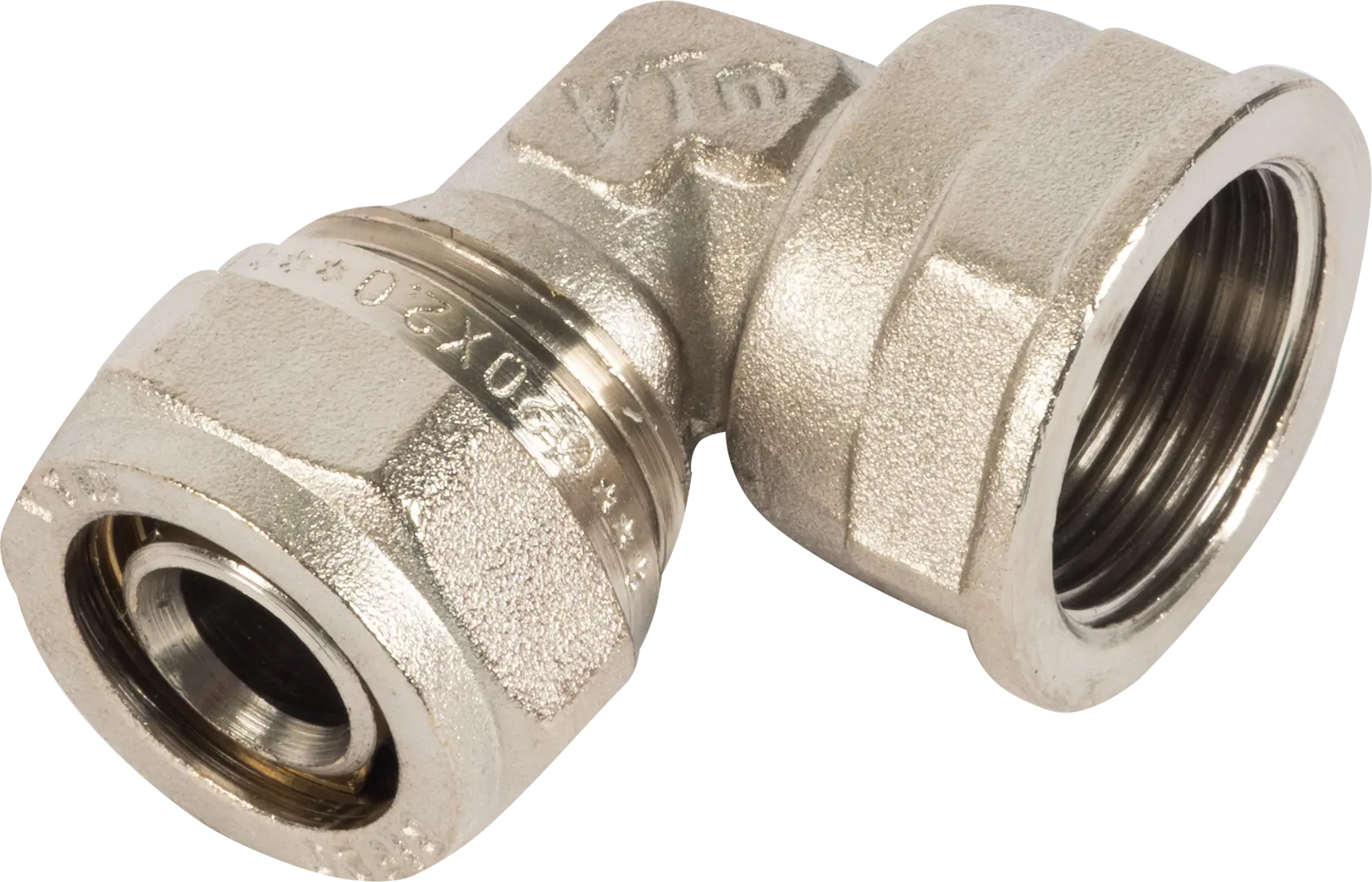 

Угол обжимной Valtec внутренняя резьба 20x3/4" мм никелированная латунь VTm.352.N.002005, Серебристый