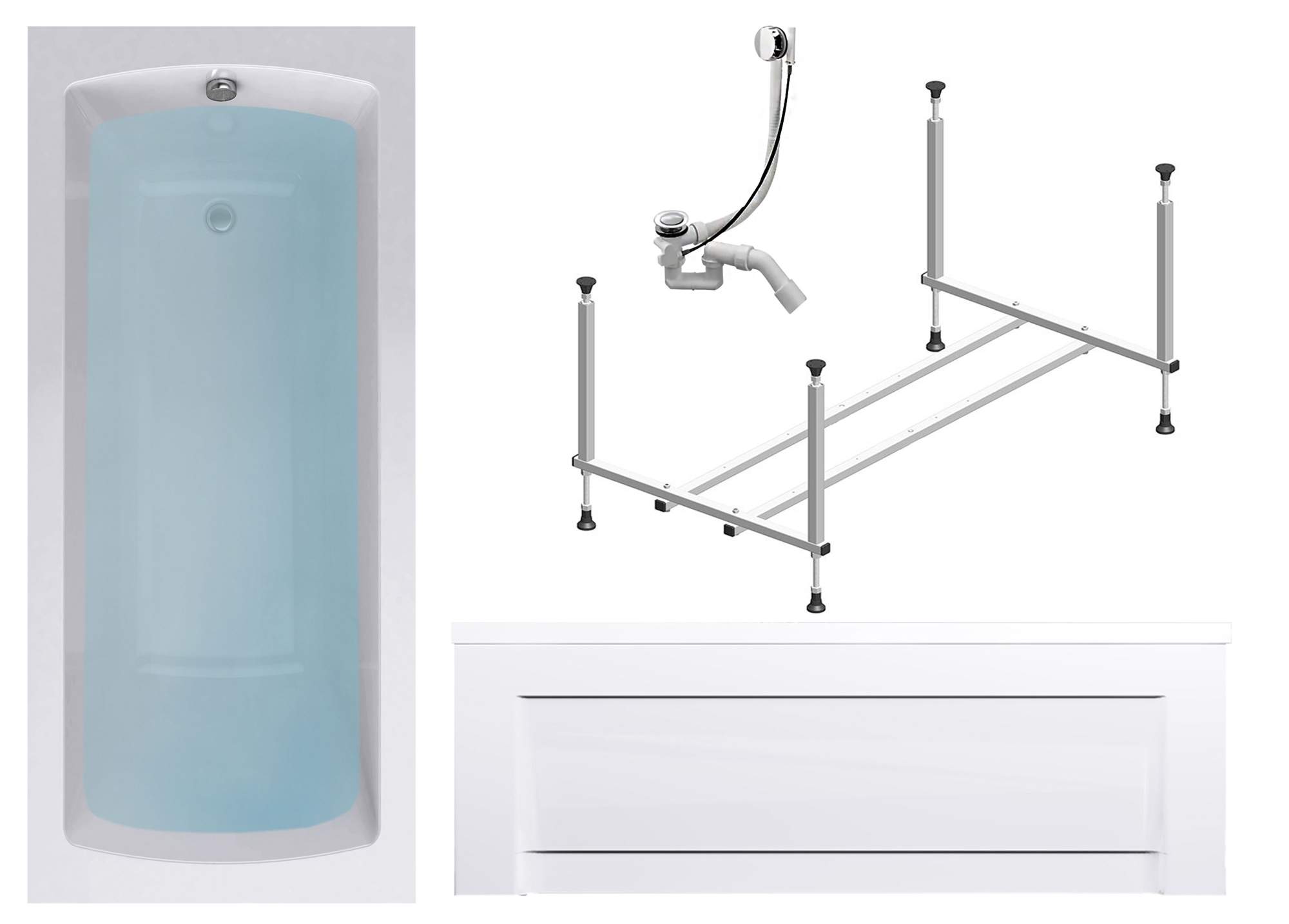 

Ванна со сливом-переливом на каркасе с фронтальной панелью TIMO RITTA1570, Белый