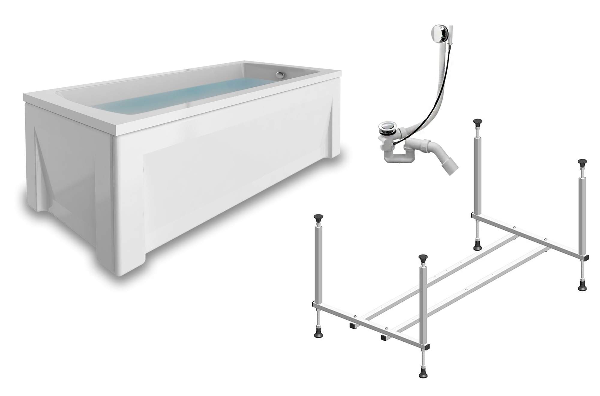 

Ванна со сливом-переливом на каркасе с фронтальной и торцевой панелями TIMO RITTA1270, Белый