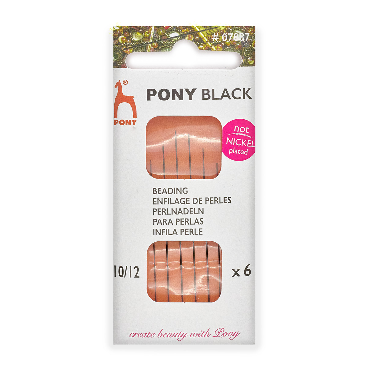 Иглы для бисера № 10-12, ручные, PONY Beading BLACK, 07887, 6 шт