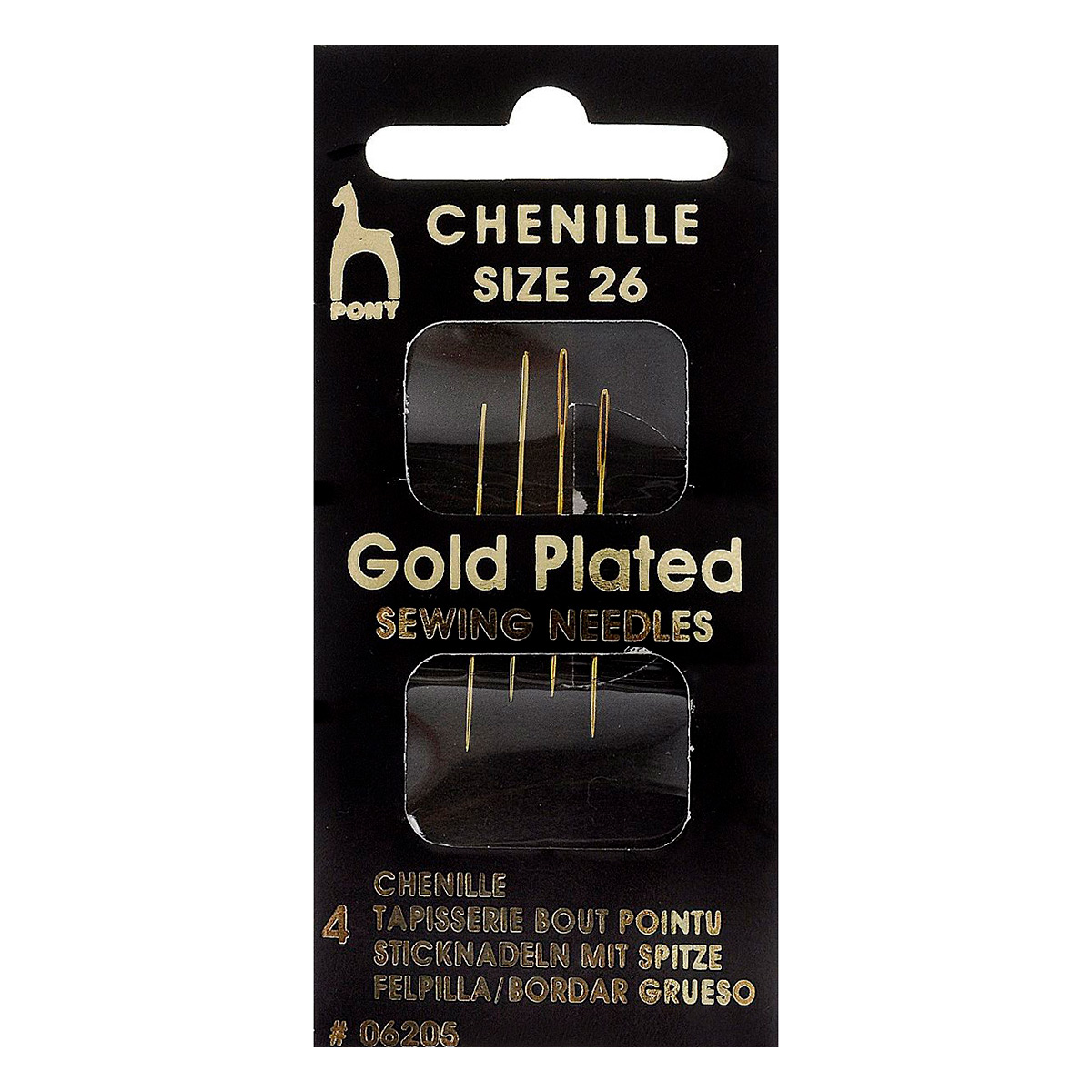 

Иголки для шитья для глади и синели № 26 PONY Chenille GOLD, 06205, золотое покрытие, 4шт