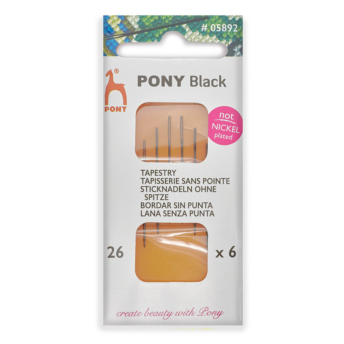 

Иглы для вышивания гобеленовые № 26, ручные, PONY Tapestry BLACK, 05892, 6 шт