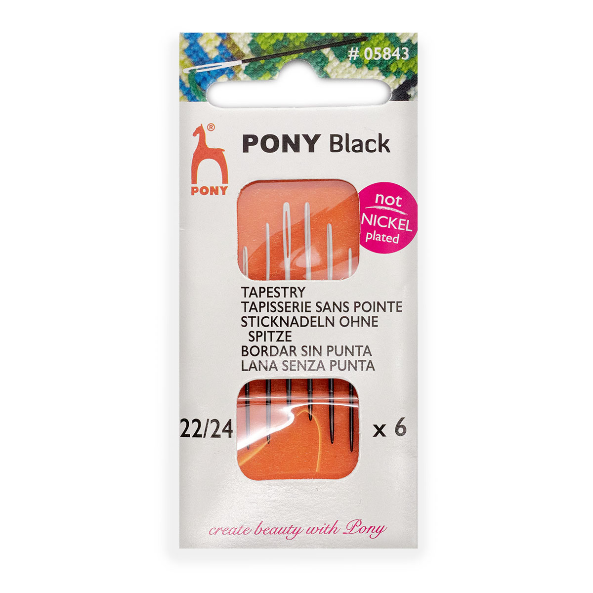 Иглы для вышивания гобеленовые № 22-24, белое ушко, PONY Tapestry BLACK, 05843, 6 шт 100039707026, размер №22, 24