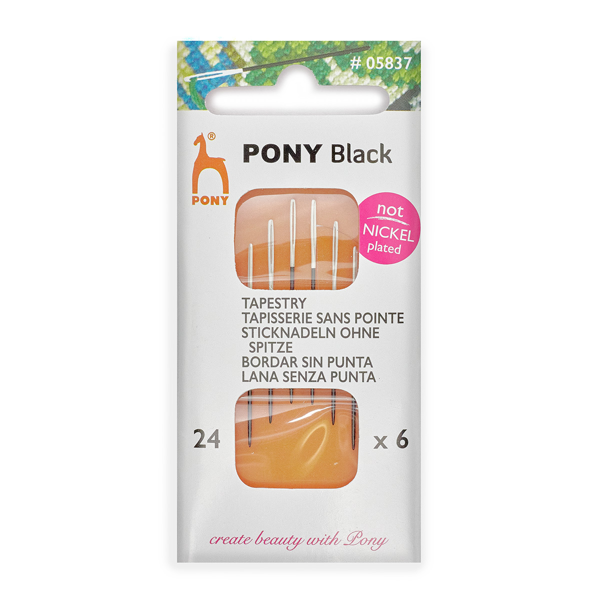 

Иглы для вышивания гобеленовые № 24, ручные, белое ушко, PONY Tapestry BLACK, 05837, 6 шт