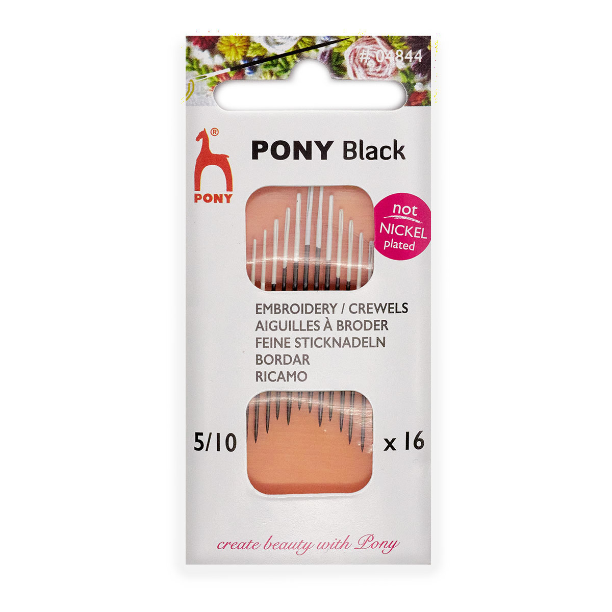 

04844 Иглы Crewels острые с большим ушком, №5-10, 16 шт, белое ушко, PONY